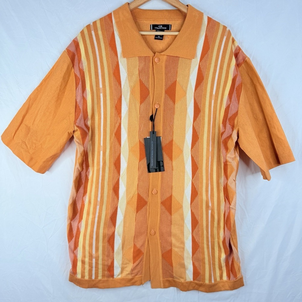 G B Collection Men's polo collar button-up placket Linen/acrylic SZ-XL VTG NWI - Picture 1 of 16